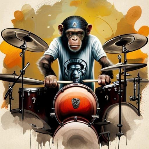 Chimpanzee Rock Drummer in Graffiti Art Style
