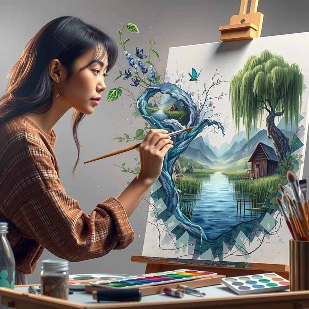 Ethereal Watercolour Painting with 3D Elements