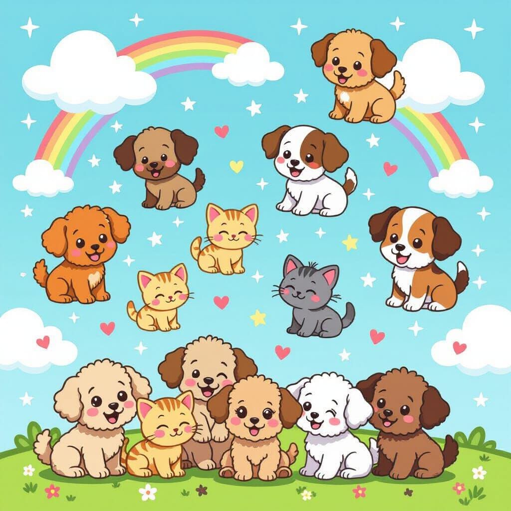 Cartoon Rain of Puppies and Kittens
