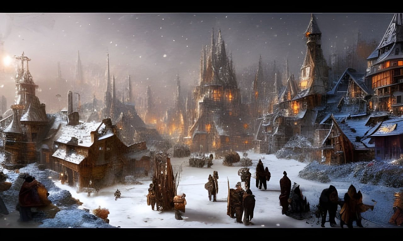 Magical Winter Mining Colony: Hyperdetailed Digital Art