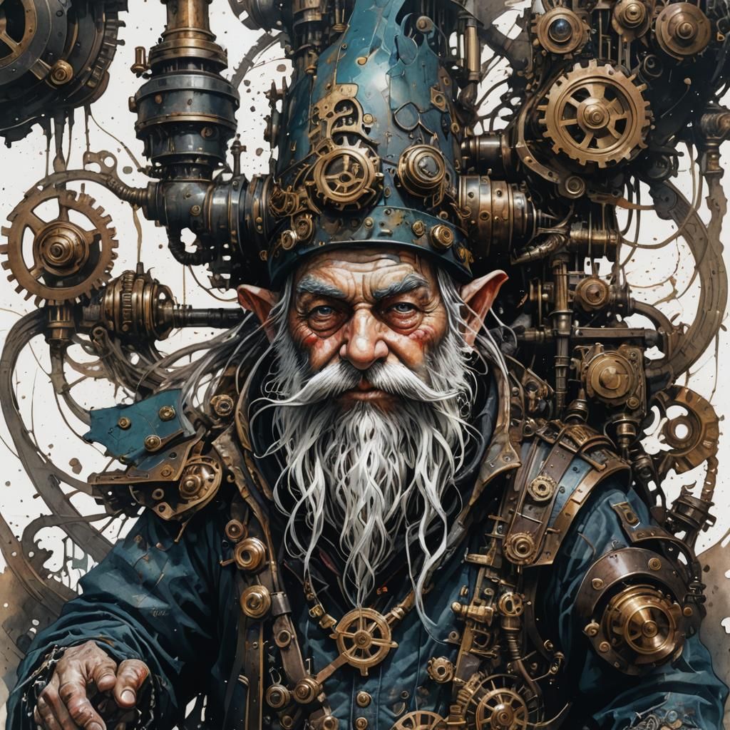 Dark Fantasy Gnome in Steampunk Style