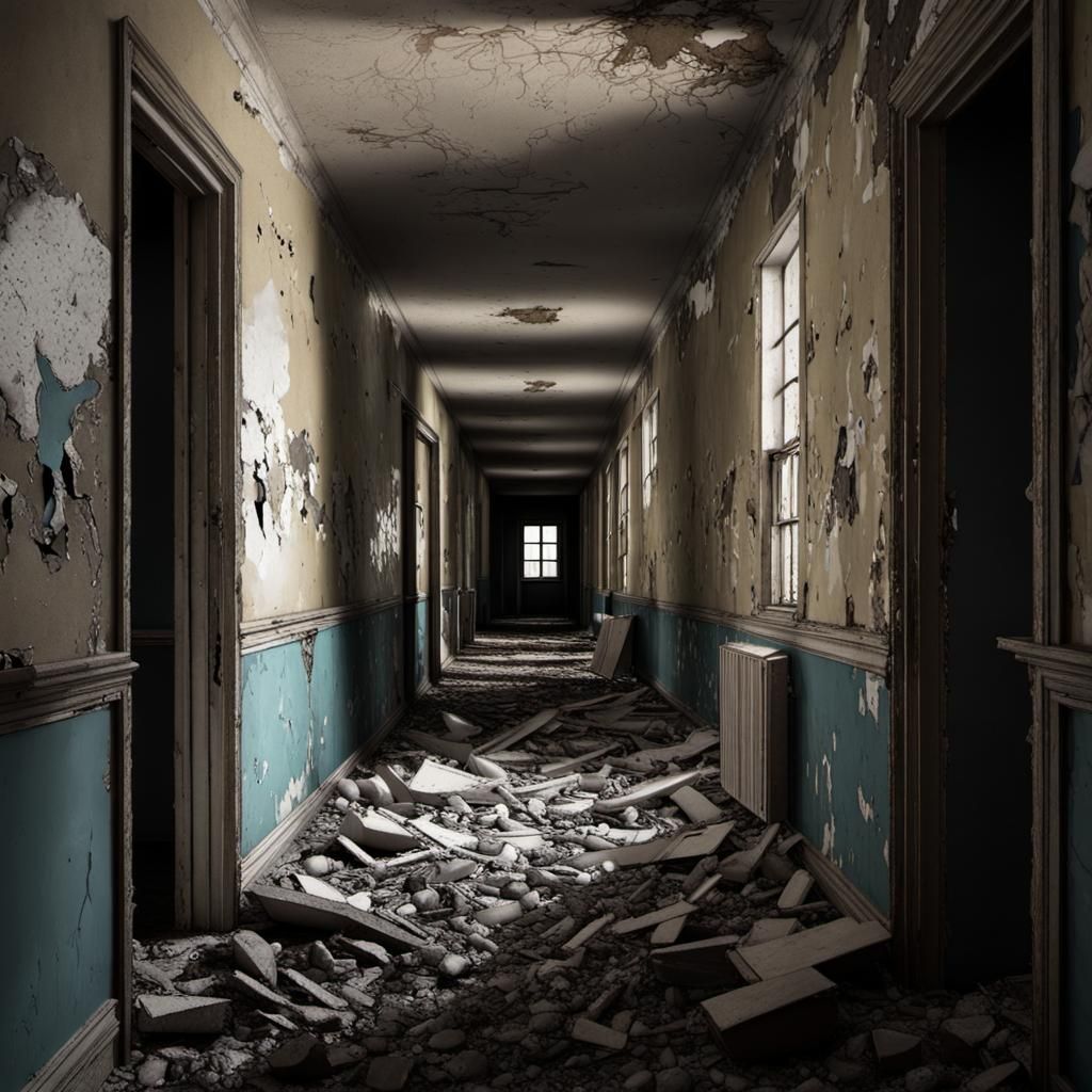 Sinister Photorealistic Asylum Corridor by Rutkowski