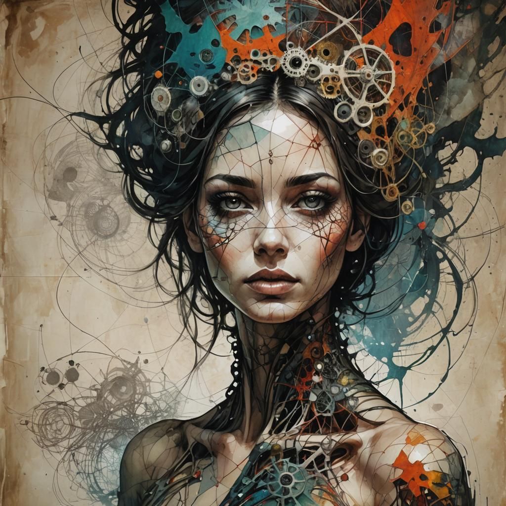 Intricate Textile Art Portrait of Woman