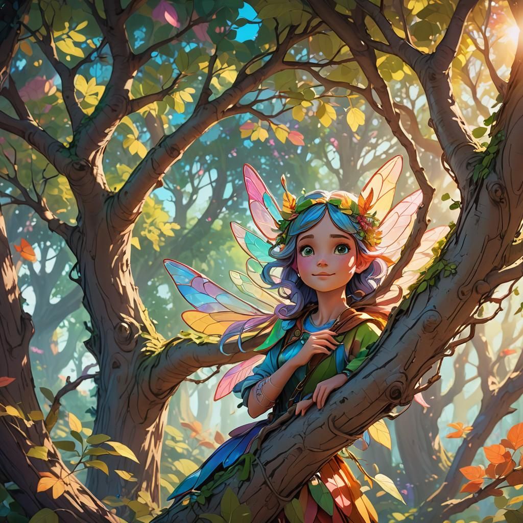 Mischievous Fairy in Enchanted Forest: Coloring Book Art