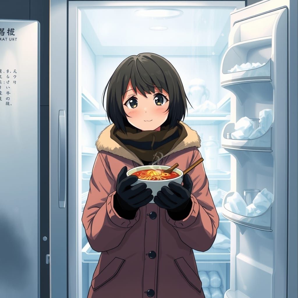 Anime Woman with Ramen Versus Frozen World
