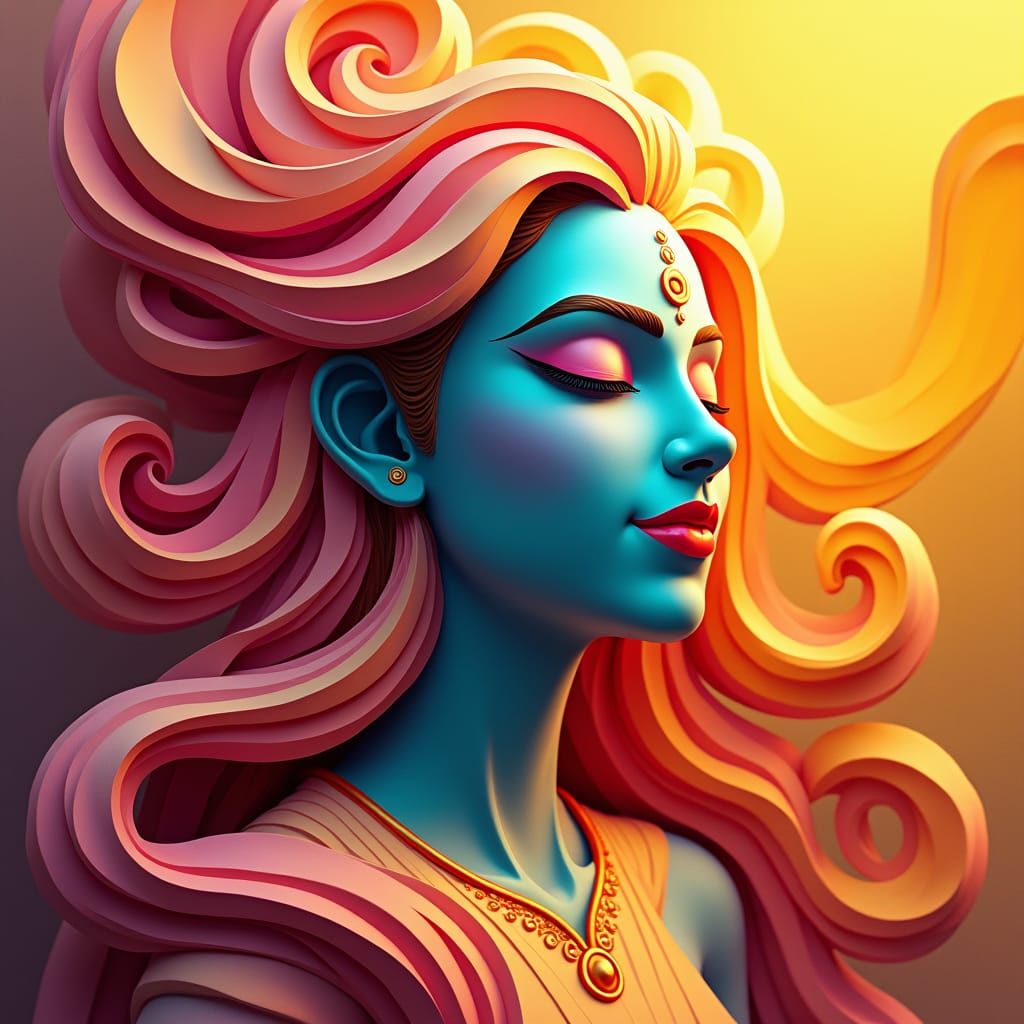 Radiant Hindu Goddess Portrait in Geometric Cubist Style