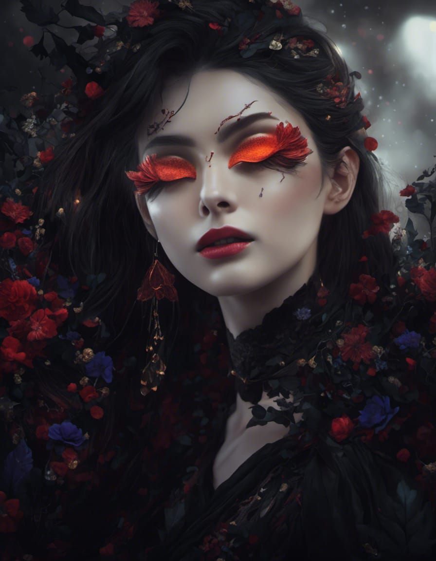 Hyperrealistic Portrait of Dark-Haired Woman