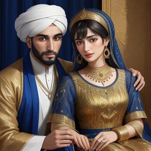 Ethereal Kashmiri Couple in Whimsical Digital Art