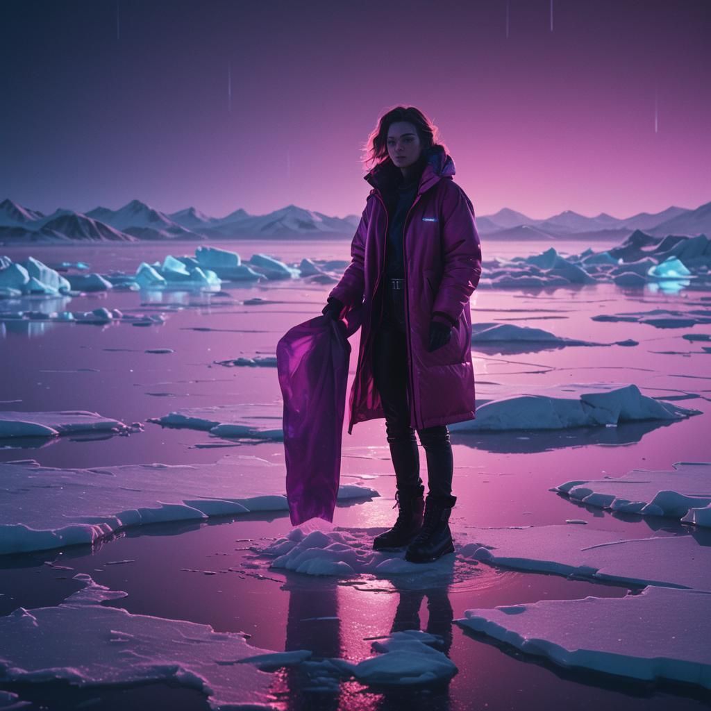 Synthwave Neon Dream: Woman on Frozen Lake