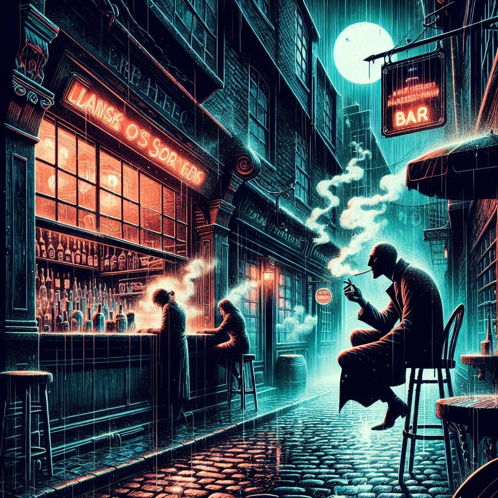 Nighttime Bar Scene in Gritty Urban Style
