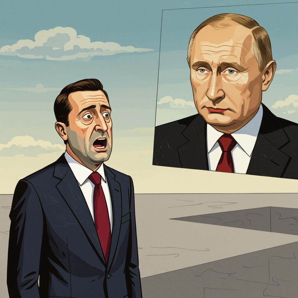 Surreal Political Confrontation in Dali-Magritte Style