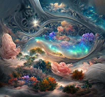 Misty Mountain Nebula with Ornate Baroque Flourishes