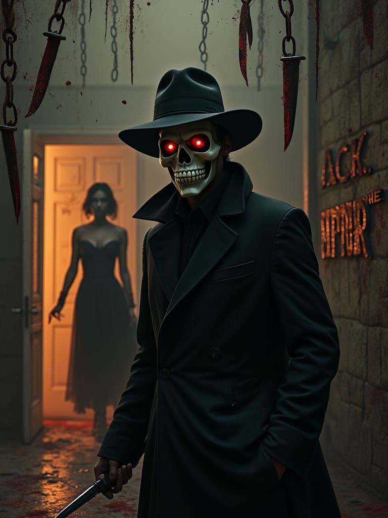 Glowing Knife Wielding Skull in Dark Mystical Scene