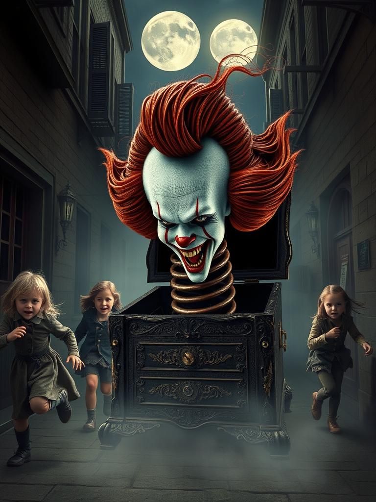 Pennywise Jack-in-the-Box in Dark Surreal Style