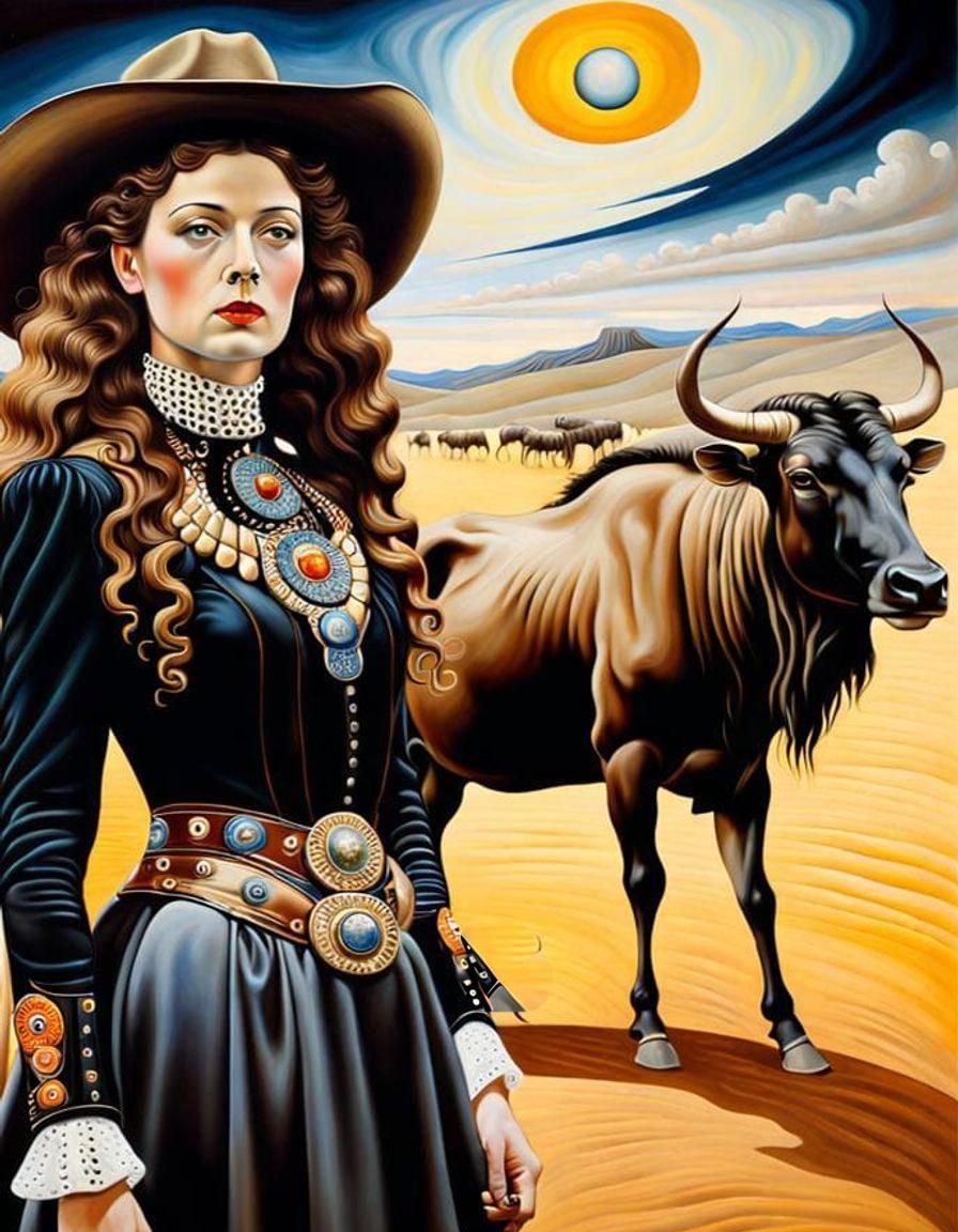 Surreal Rodeo: Annie Oakley and the Wildebeest, Klimt Style