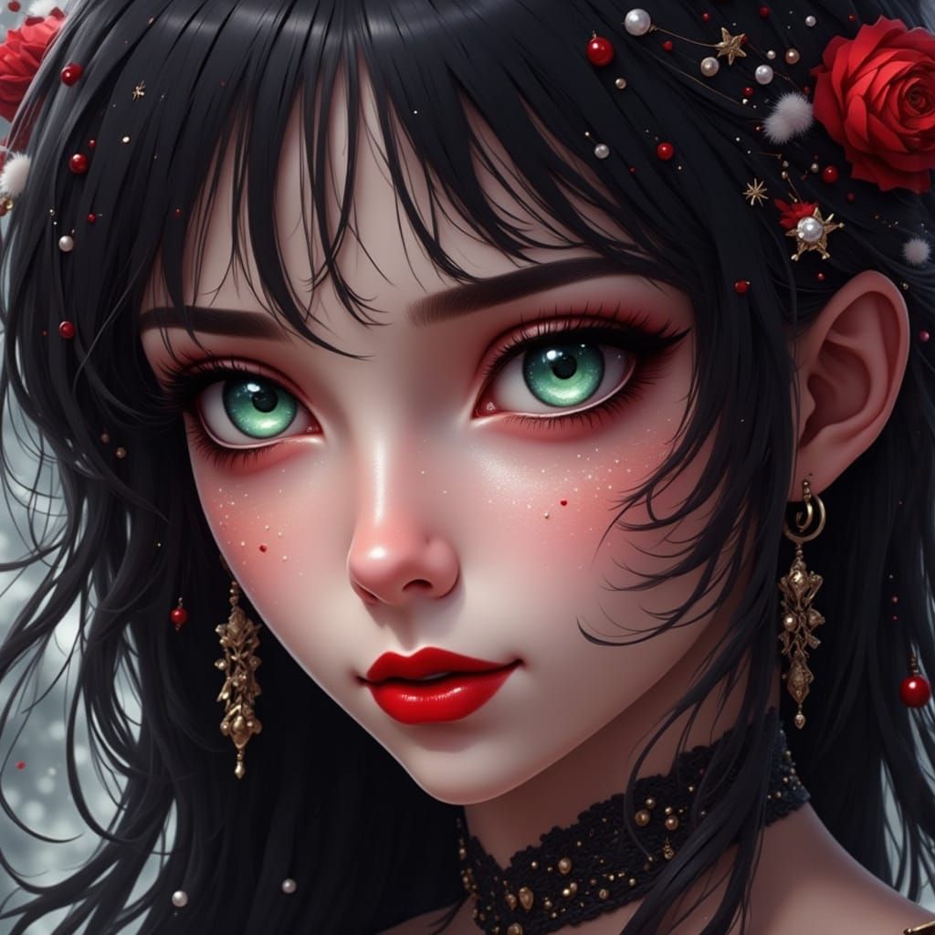 Ethereal Woman with Gothic Makeup and Earrings