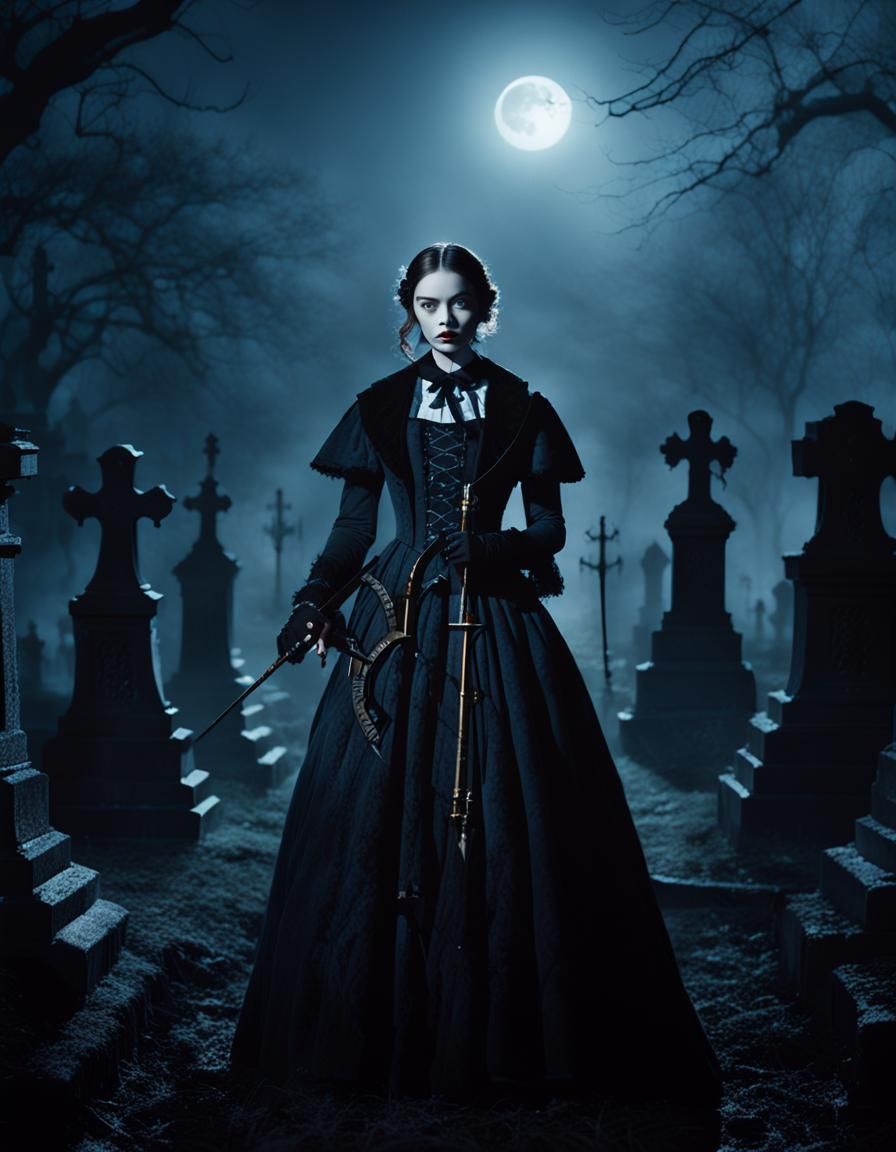 Gothic Mina Harker Portrait in Film Noir Style