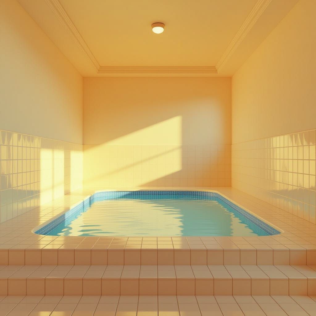 Pale Yellow Tiled Pool in Empty Liminal Space