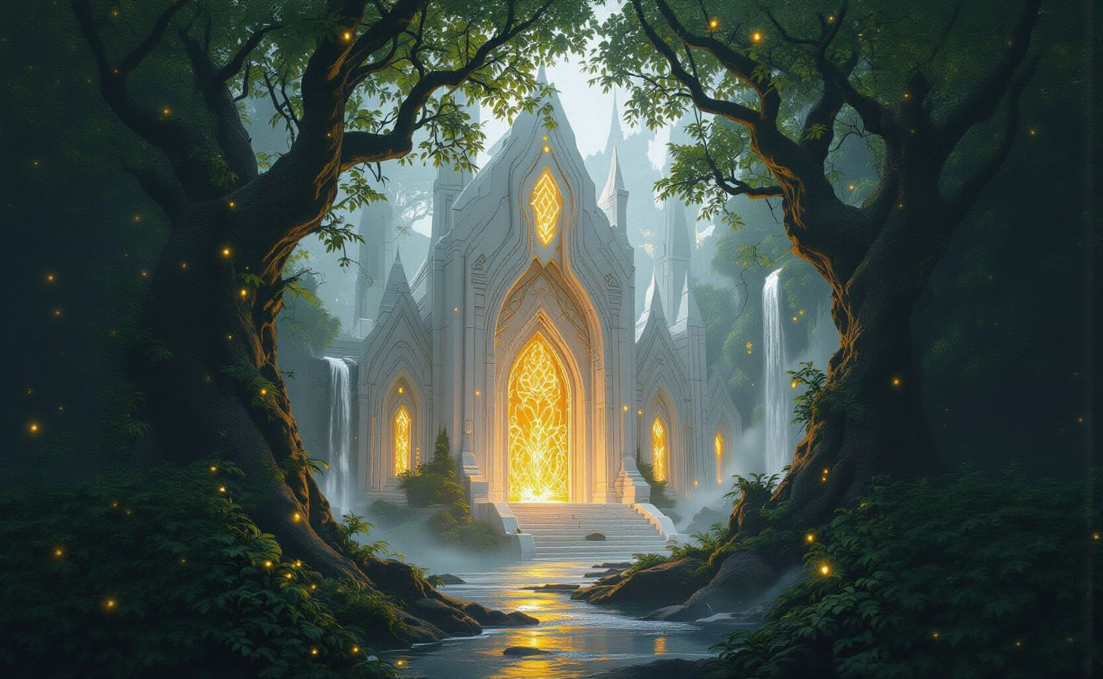 Majestic Elven Temple in Enchanted Forest