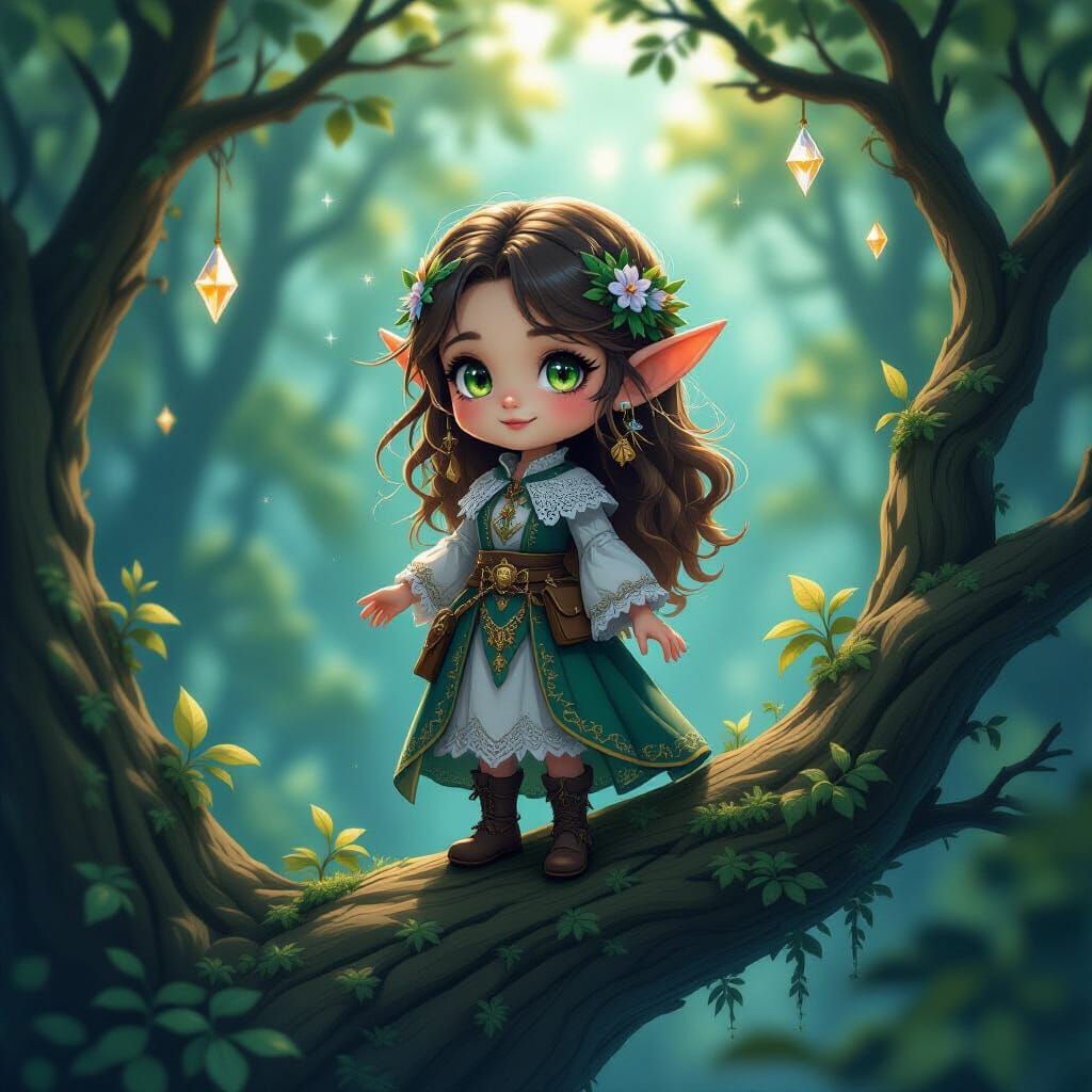 Miniature Forest Druid in Magical Amber Forest