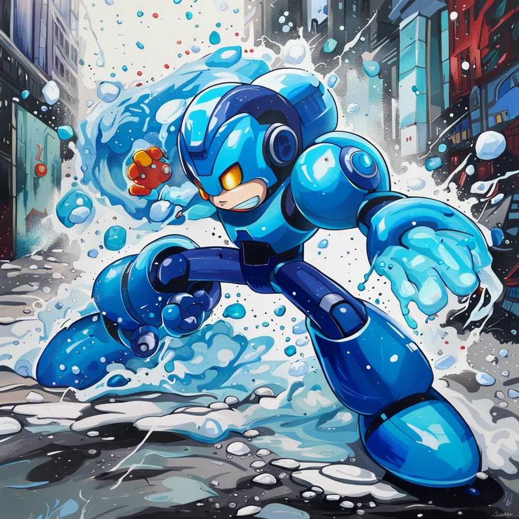 Mega Man vs Ice Man Graffiti Art