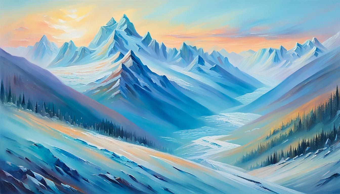Ethereal Glacial Mountain Landscape in Oils