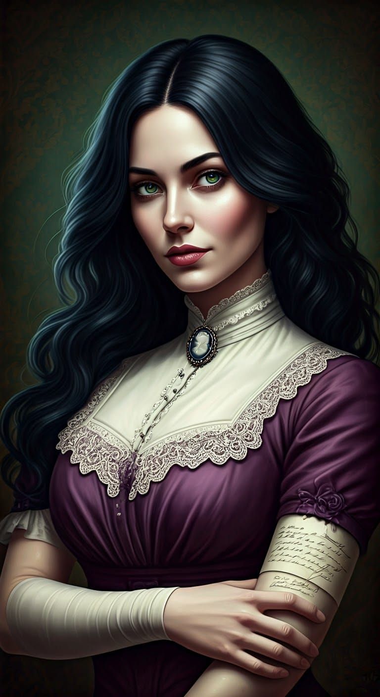 Victorian Lady with Enigmatic Smile and Broken Arm