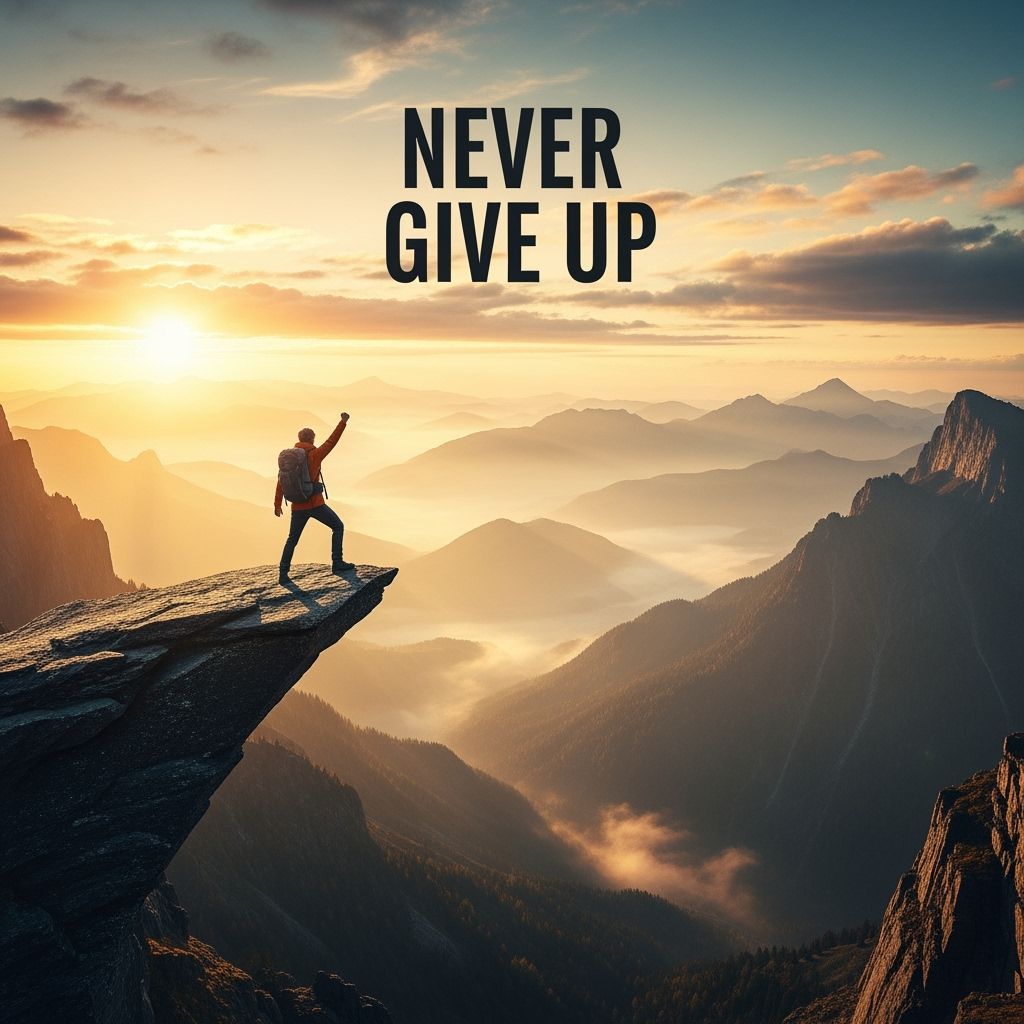 Victorious Figure Overlooking Sunrise Landscape