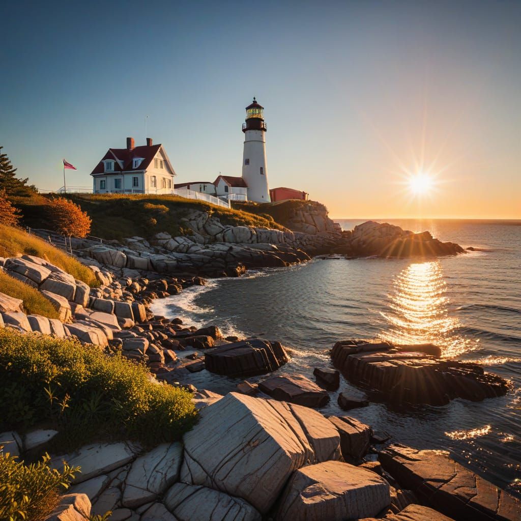 Cape Elizabeth Lighthouse Sunset: Seaside Photography