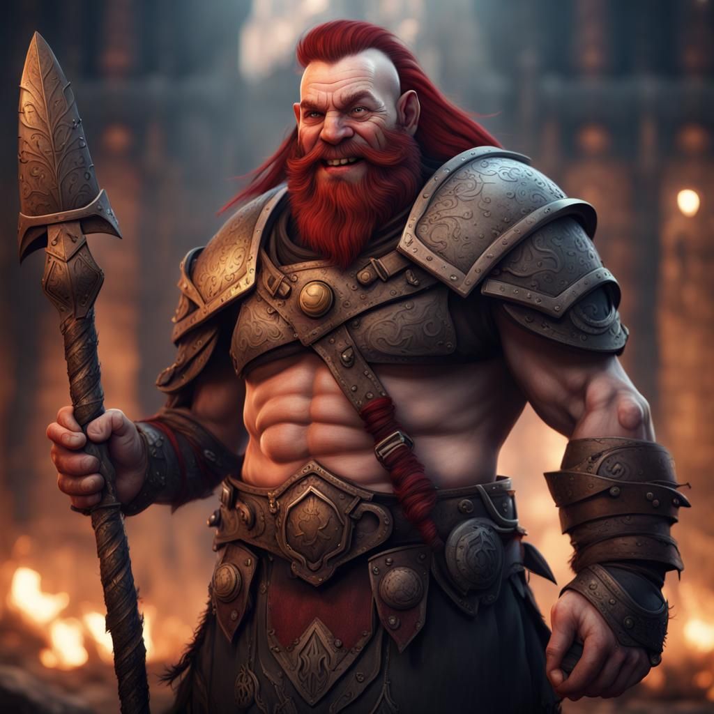 Smiling Dwarf Warrior Portrait in Detailed Matte Style