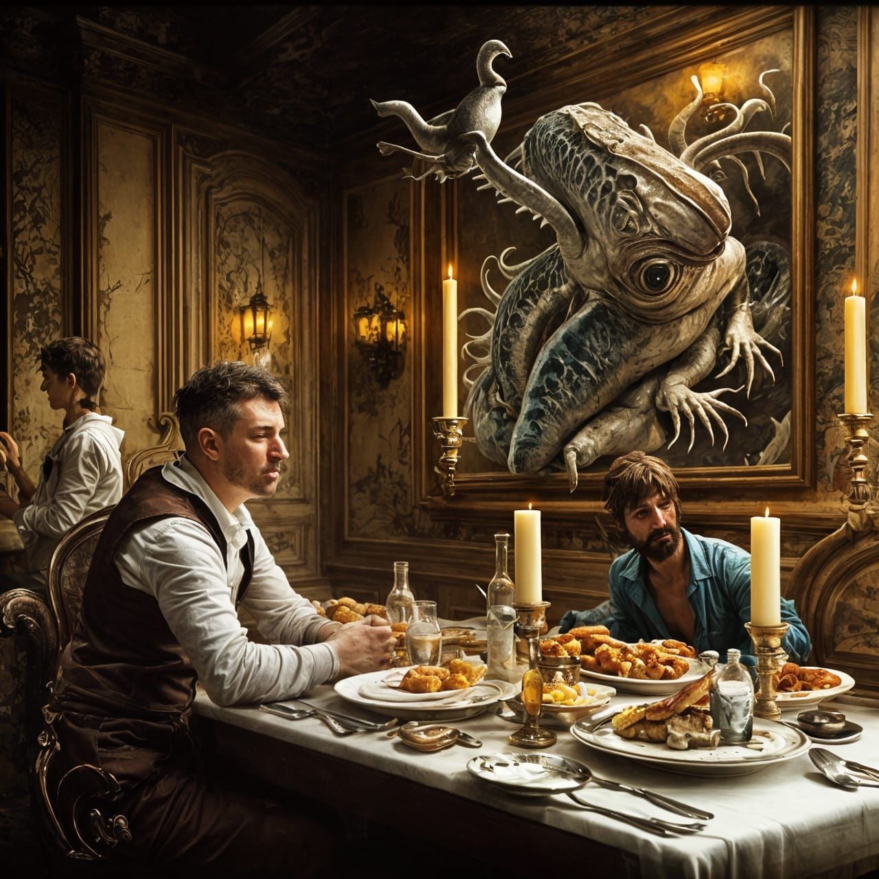 Magical Realism: Waiter with Fresh Dinner Menu