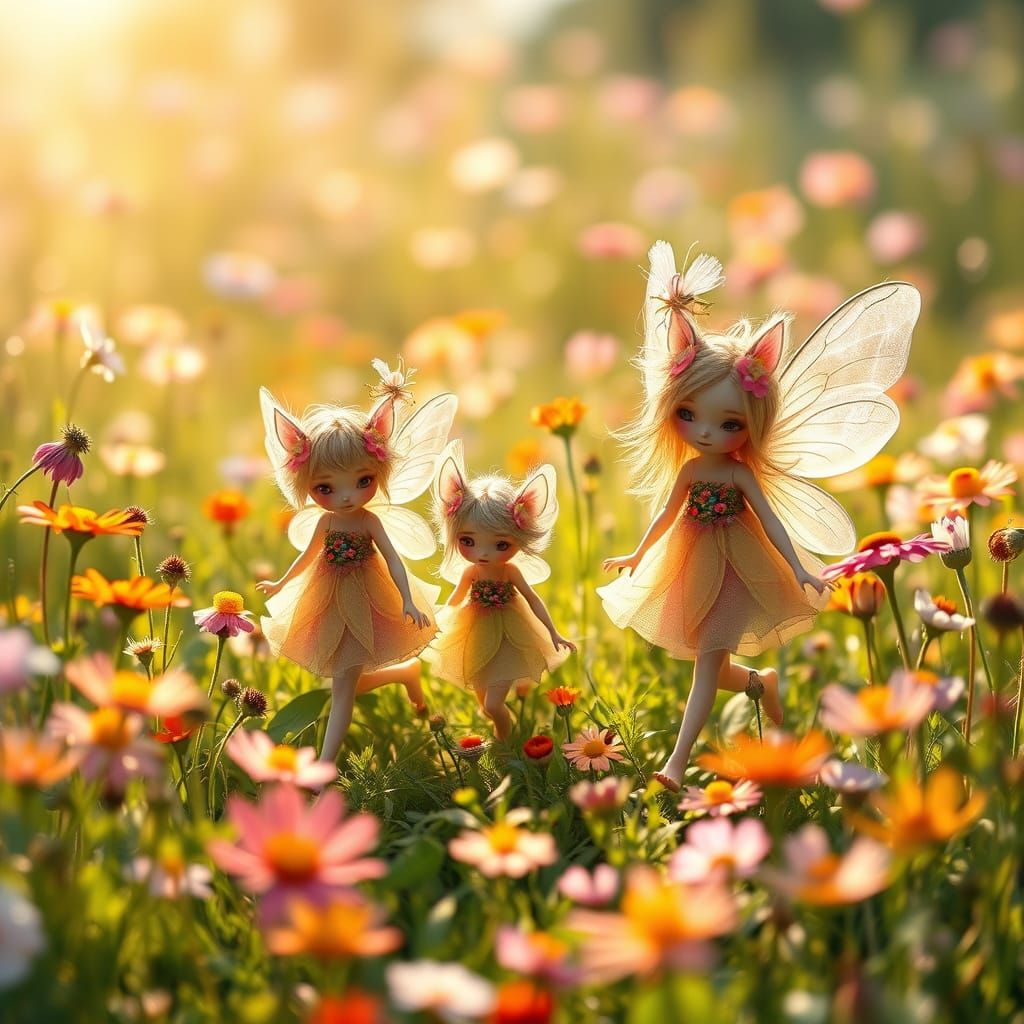 Magical Flower Field with Fairies in Whimsical Style