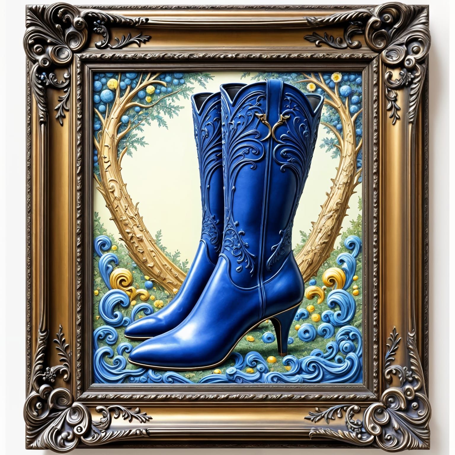 Sapphire Blue Boots in Art Nouveau Style