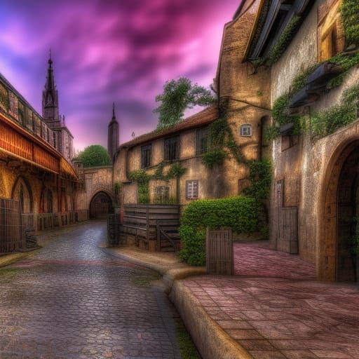 Hyperrealistic Medieval City Oasis on Island