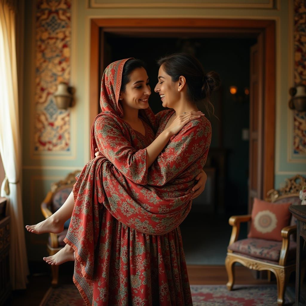 Iranian Woman Cherishes Friendship with Tender Cradle Carry