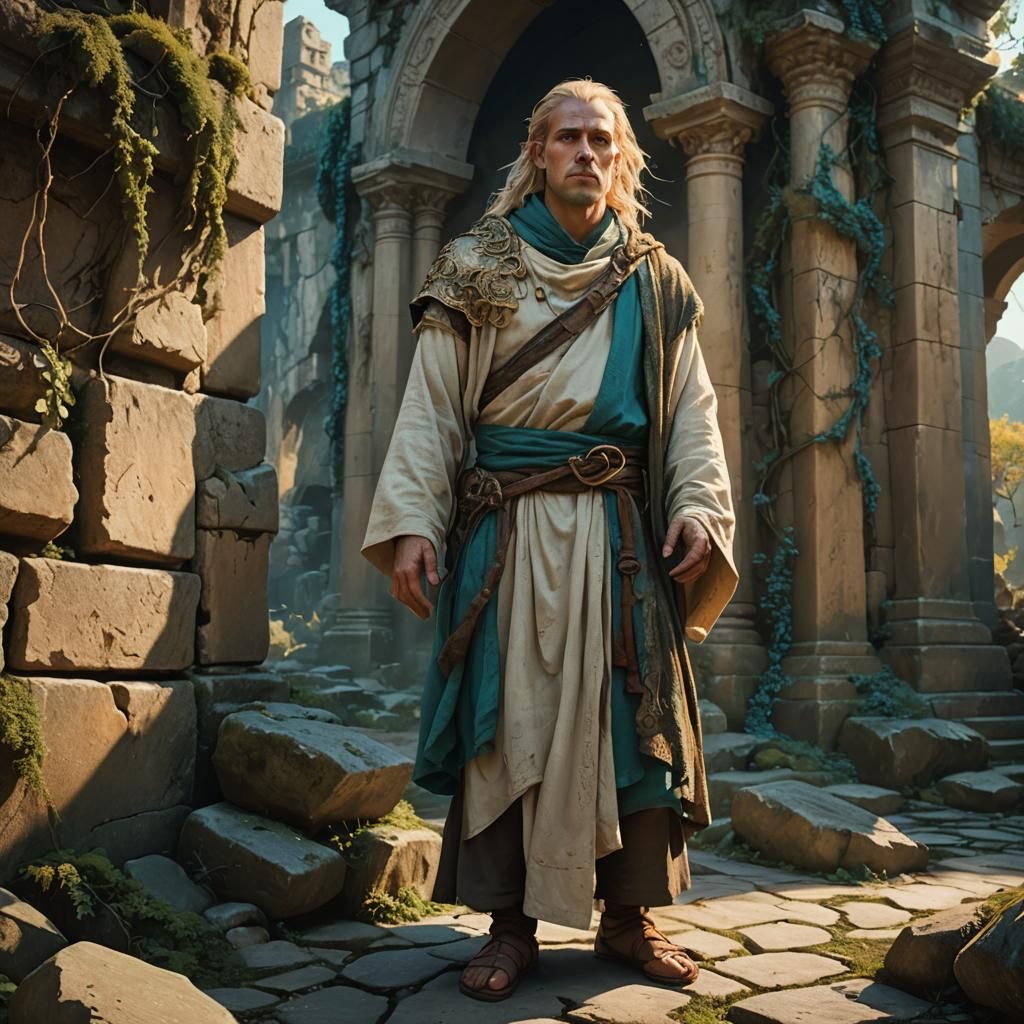 Fantasy Monk in Ancient Ruins, Cinematic Concept Art