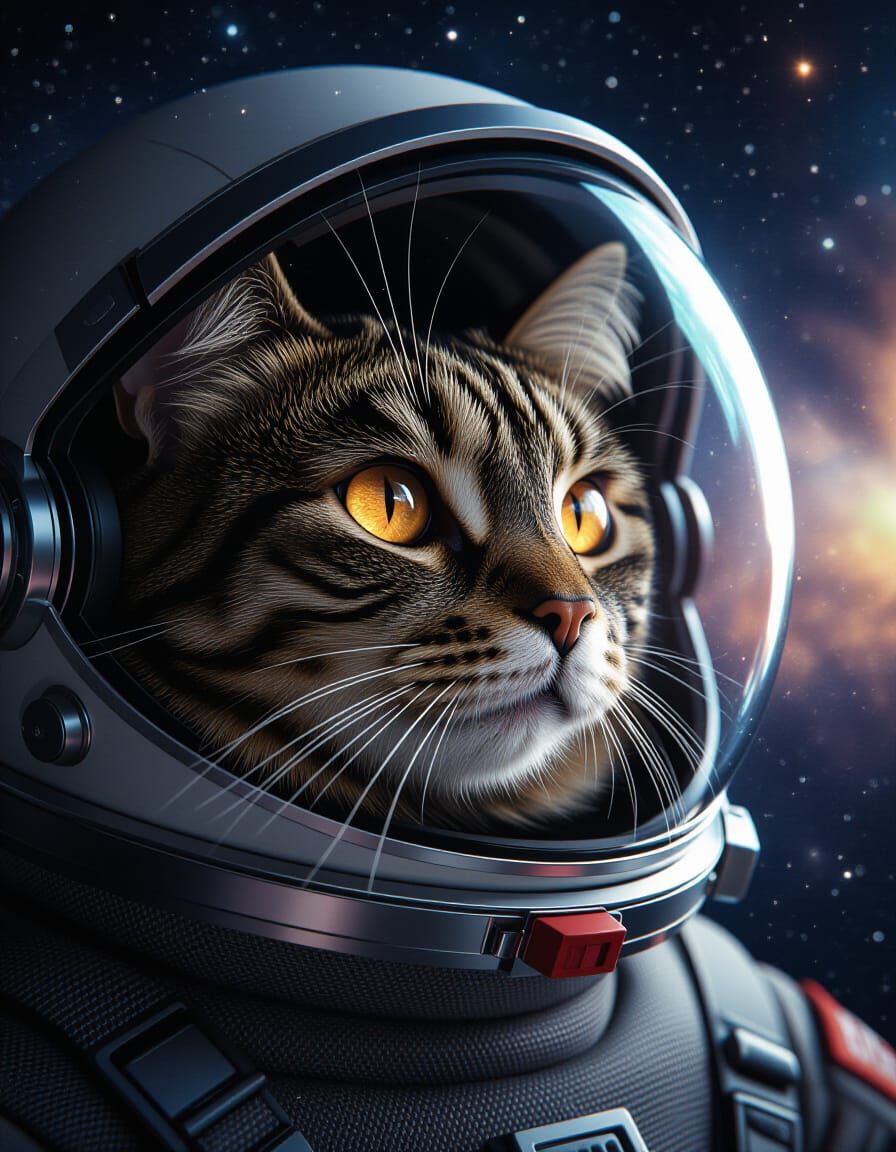 Tabby Cat in Space Helmet Portrait