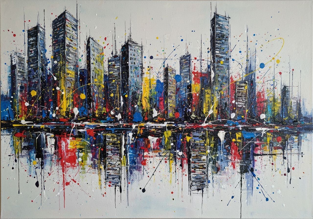 Abstract Cityscape in Abstract Expressionist Style