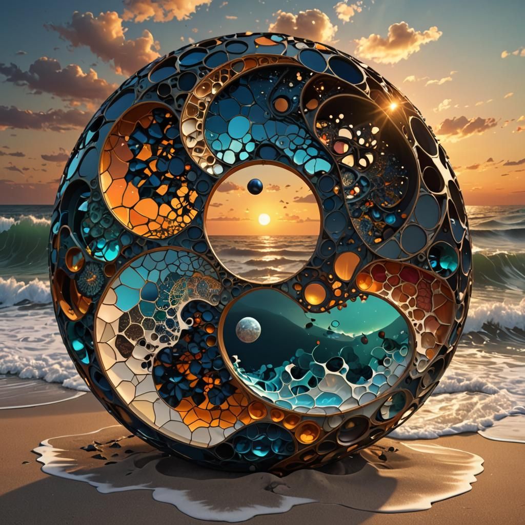 Surreal Fractal Yin Yang Sunset: Digital Matte Painting