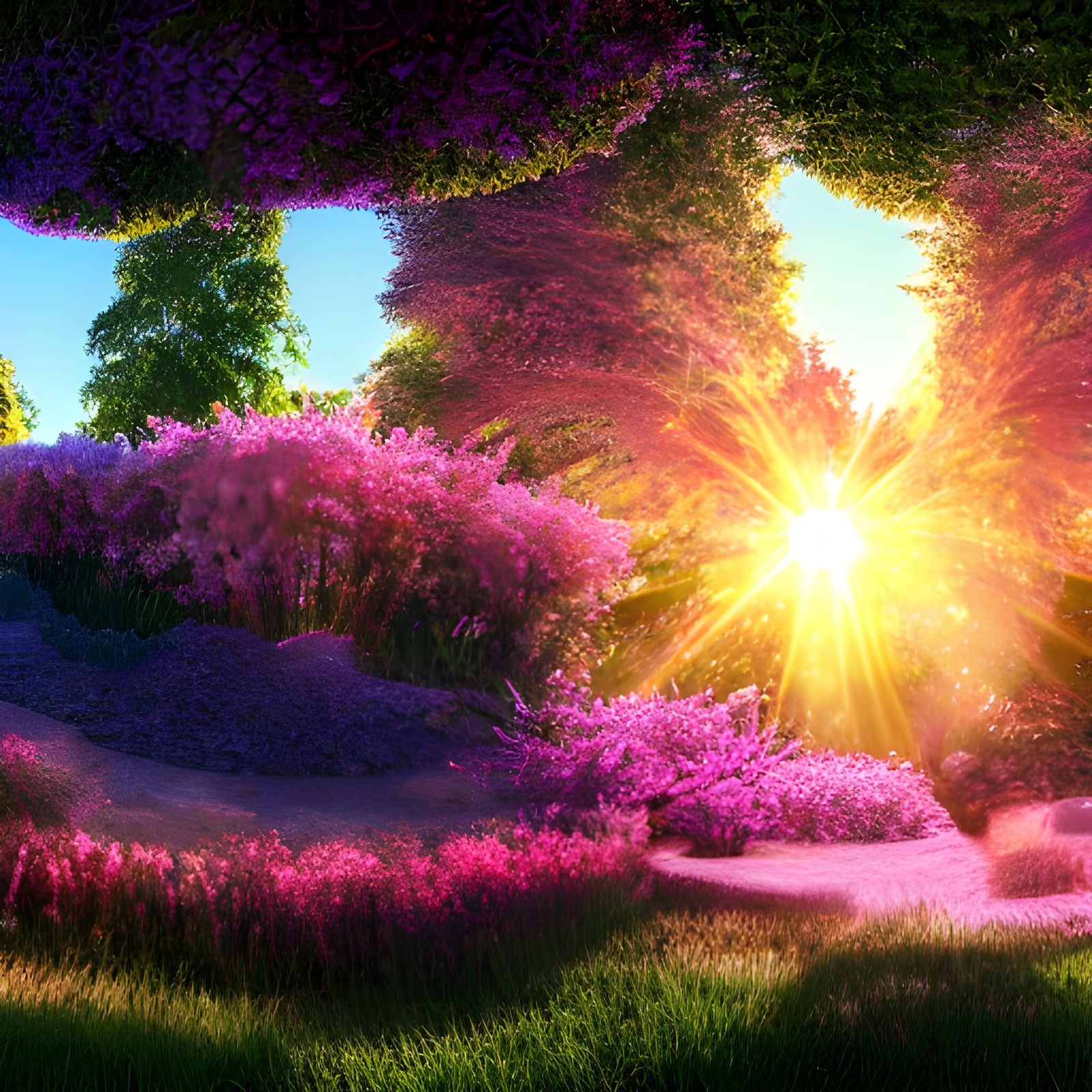 Radiant Dreamcore Garden Bathed in Sunlight