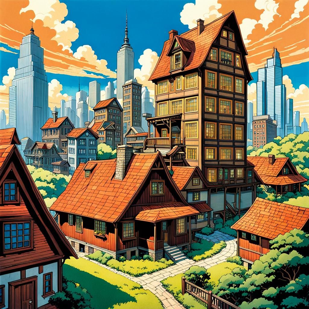 Farmhouse in Metropolis: Solarpunk Comic Book Art