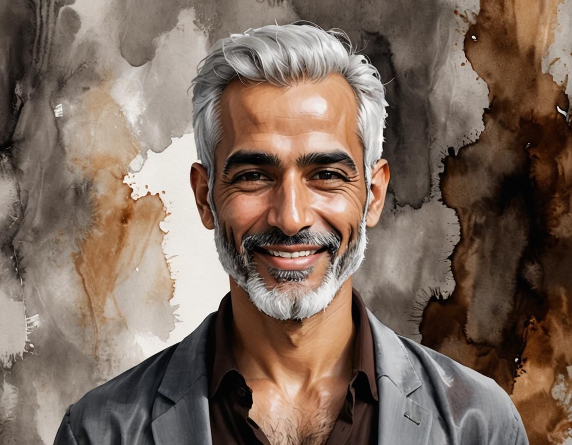 Friendly Middle-Eastern Man in Alcohol Ink Style