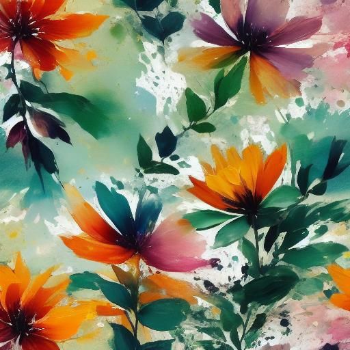 Botanical Floral Design with Brush Strokes and Texture