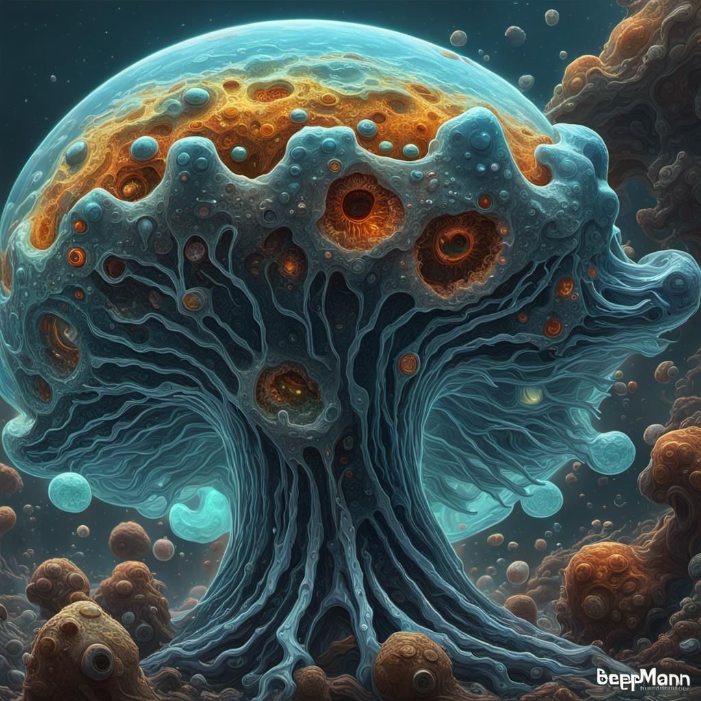 Magnified Amoeba in Microscopic World: Concept Art