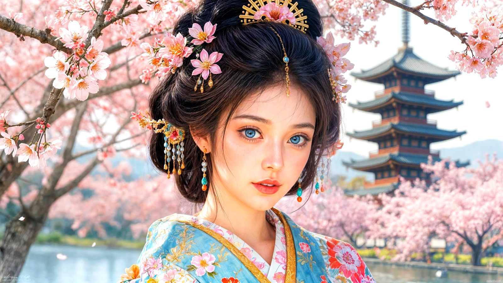 Fantasy Portrait of Asian Woman in Watercolor Style