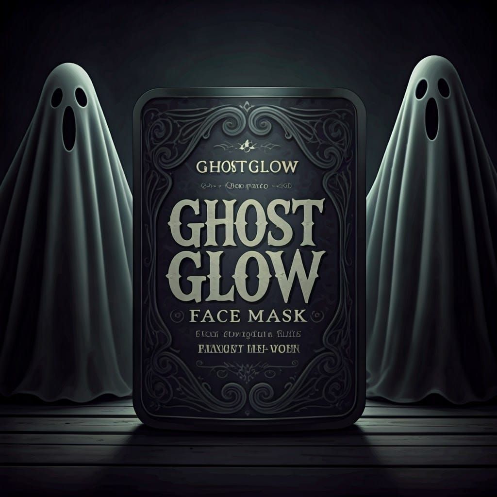 Ethereal Glow Face Mask Label in Dark Cyberpunk Style