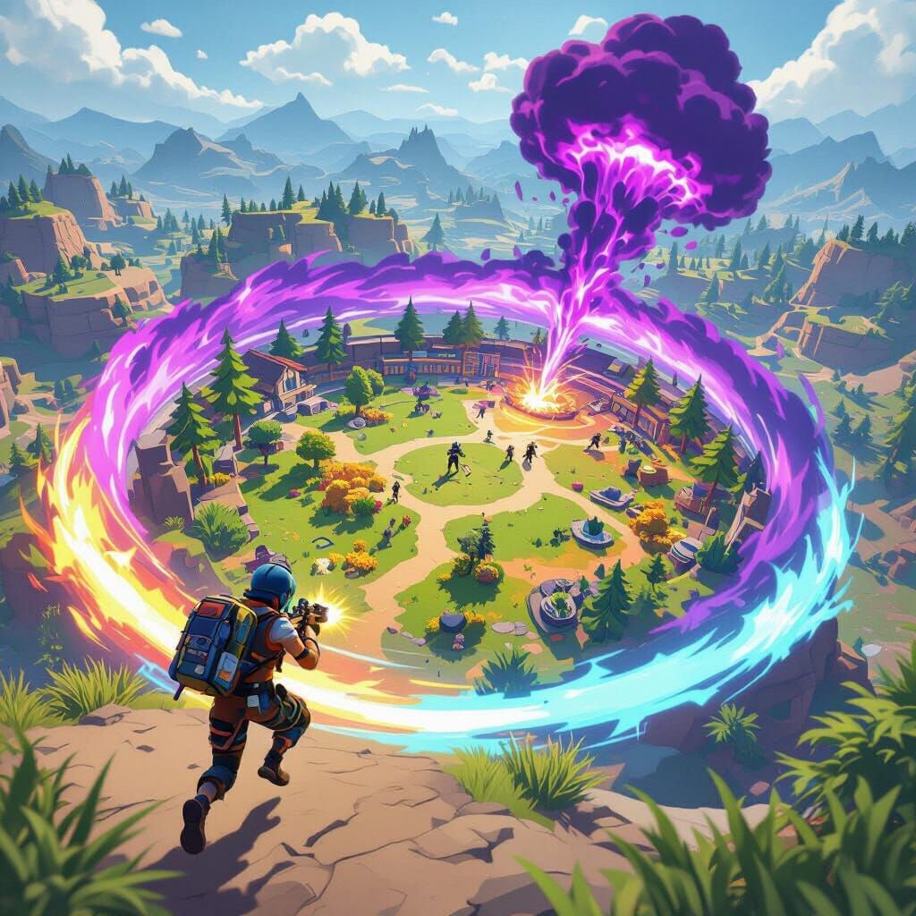 Cartoon Battle Royale Player Evades Shrinking Storm