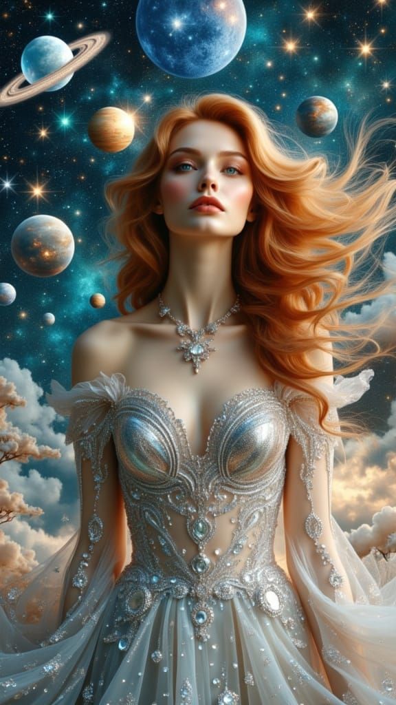 Ethereal Cosmic Goddess in Iridescent Beauty