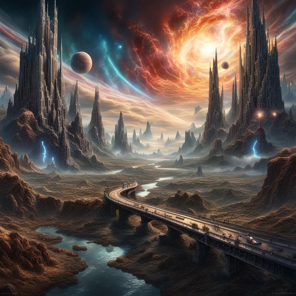 Cosmic Fantasy Crossroads: Epic Digital Matte Painting