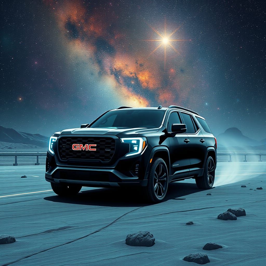 Black GMC Terrain Racing Through a Cosmic Galaxy Illustratio...